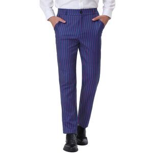Navy Purple Striped Dress Pants Straight Fit Color Block Work Suit Trousers
